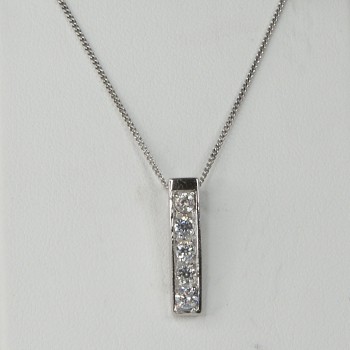 Sterling Silver CZ Bar Pendant and Chain